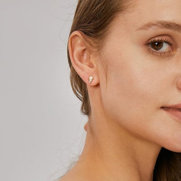 14K Gold Filled Triangle Cubic Zirconia Stud Earrings for Women, Hypoallergenic - Picture 6 of 6